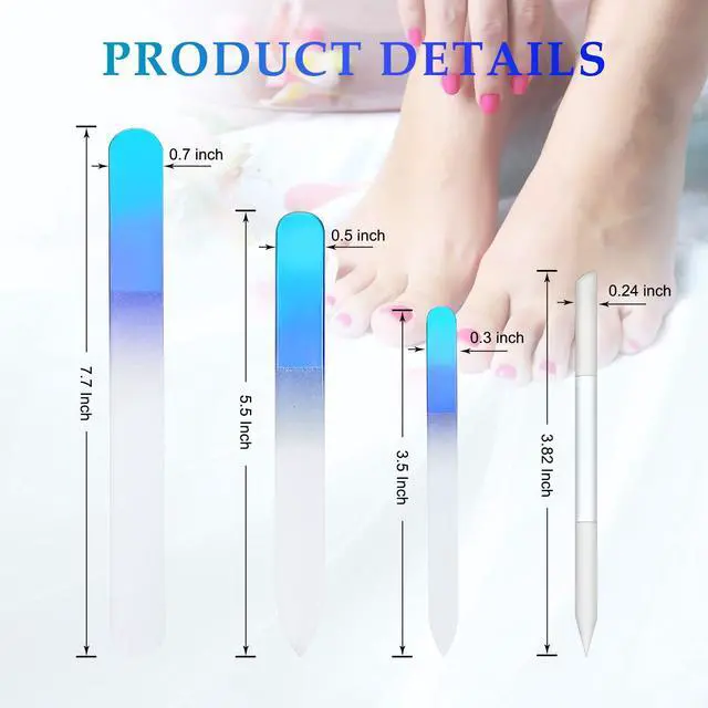 Alt view image 2 of 7 - 4 Pcs Glass Nail File Set Nail Files and Cuticle Pusher Double Sided Crystal Fingernail Buffers for Women Natural Fingernail Manicure Pedicure Toenail Buffer Cuticle Trimmer