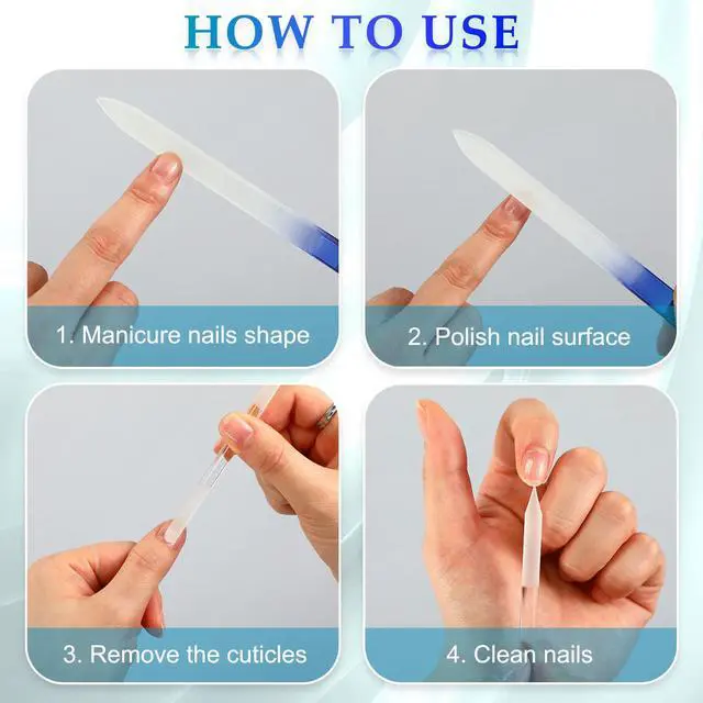 Alt view image 3 of 7 - 4 Pcs Glass Nail File Set Nail Files and Cuticle Pusher Double Sided Crystal Fingernail Buffers for Women Natural Fingernail Manicure Pedicure Toenail Buffer Cuticle Trimmer