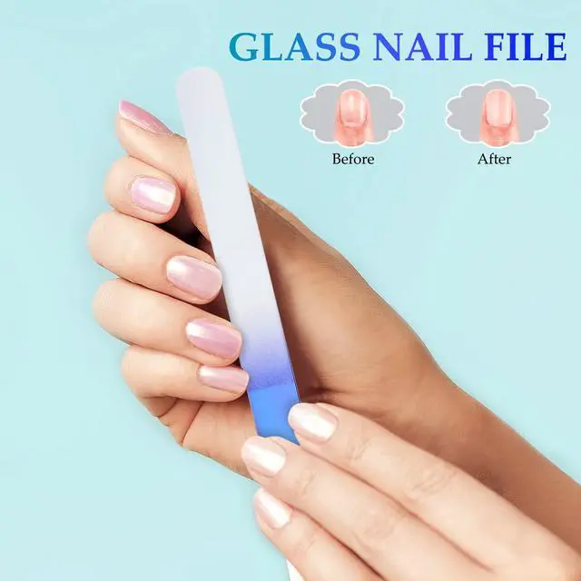 Alt view image 5 of 7 - 4 Pcs Glass Nail File Set Nail Files and Cuticle Pusher Double Sided Crystal Fingernail Buffers for Women Natural Fingernail Manicure Pedicure Toenail Buffer Cuticle Trimmer
