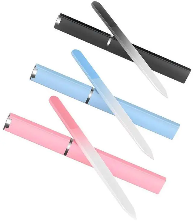 Main image of 3 Pack Glass Nail Files with Case, Ultra Quality Professional Fingernail Files, Double Sided Premium Nail Filer for Natural, Pedicure, Artificial, Fake Nails