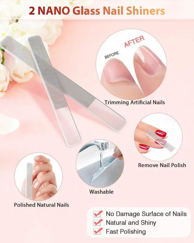 Alt view image 3 of 6 - Glass Nail File and Nail Shiner, 4PC Crystal Nail File and Nano Glass Nail Buffer, Premium Set with Case, Professional Manicure Tool Fingernail Czech File for Natural Nail, Gift for Women and Girls
