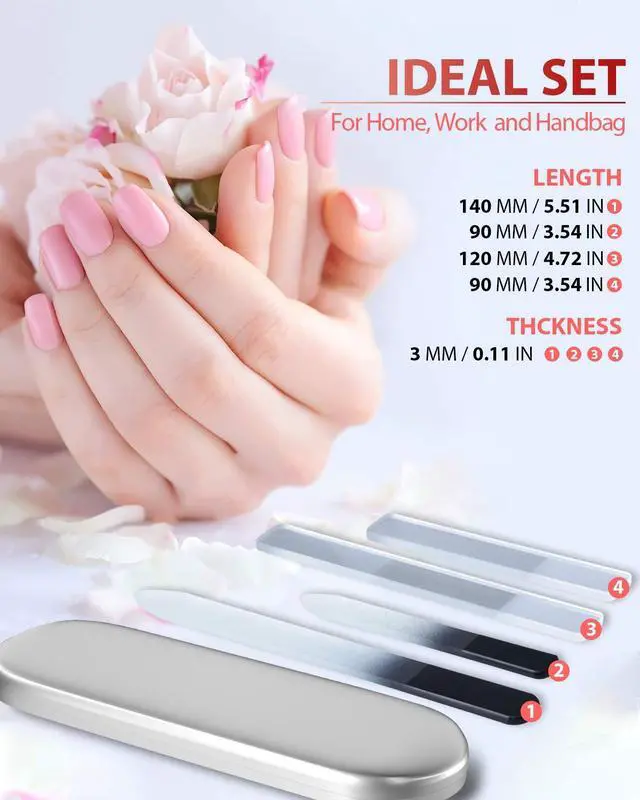Alt view image 4 of 6 - Glass Nail File and Nail Shiner, 4PC Crystal Nail File and Nano Glass Nail Buffer, Premium Set with Case, Professional Manicure Tool Fingernail Czech File for Natural Nail, Gift for Women and Girls