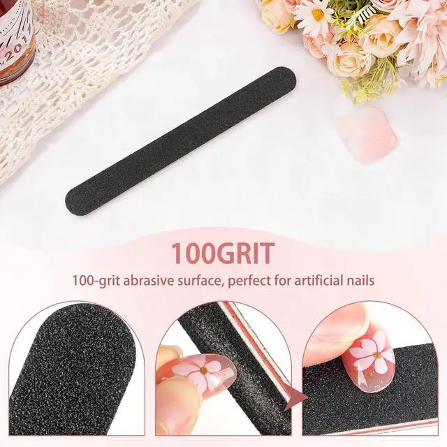Alt view image 2 of 4 - 5 Rows 2 Layers 10 PCS Nail File, Red Tough PP Core, Exquisite Kraft Paper Box, Double Sided 100/180 Grit Black Emery Board Manicure Pedicure Nail Tool