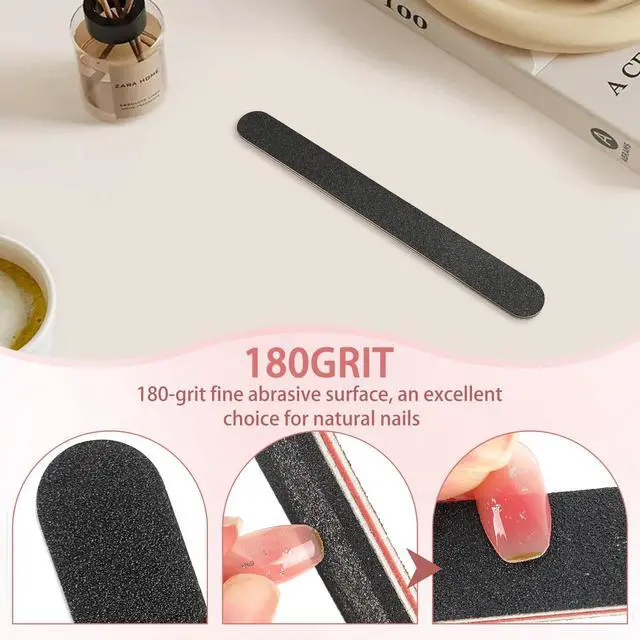 Alt view image 3 of 4 - 5 Rows 2 Layers 10 PCS Nail File, Red Tough PP Core, Exquisite Kraft Paper Box, Double Sided 100/180 Grit Black Emery Board Manicure Pedicure Nail Tool