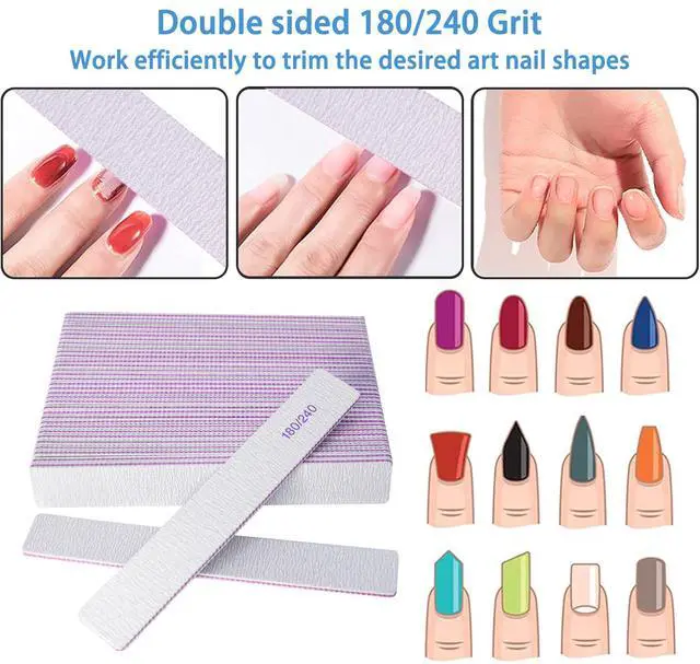 Alt view image 2 of 7 - Nail Files (12 Packs), Professional 180/240 Grit Double Sided Emery Boards for Natural Nails Fingernail Toenail File Kit, Heavy Duty Emory Nail Filer Set Limas para Uñas Acrílicas Profesional