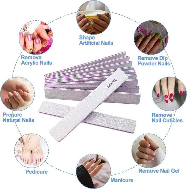Alt view image 4 of 7 - Nail Files (12 Packs), Professional 180/240 Grit Double Sided Emery Boards for Natural Nails Fingernail Toenail File Kit, Heavy Duty Emory Nail Filer Set Limas para Uñas Acrílicas Profesional