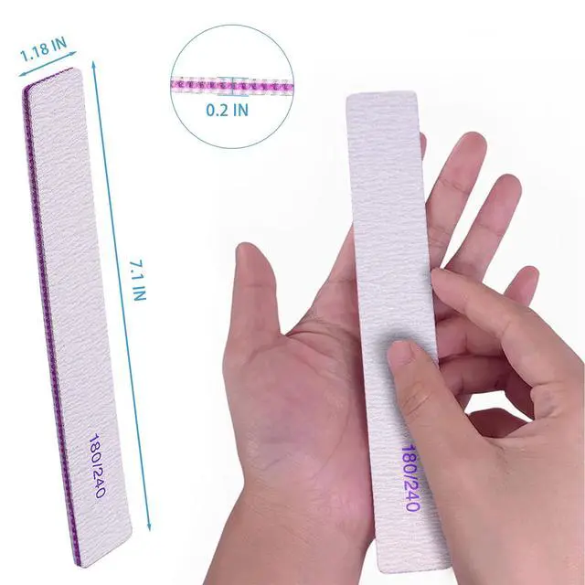 Alt view image 5 of 7 - Nail Files (12 Packs), Professional 180/240 Grit Double Sided Emery Boards for Natural Nails Fingernail Toenail File Kit, Heavy Duty Emory Nail Filer Set Limas para Uñas Acrílicas Profesional