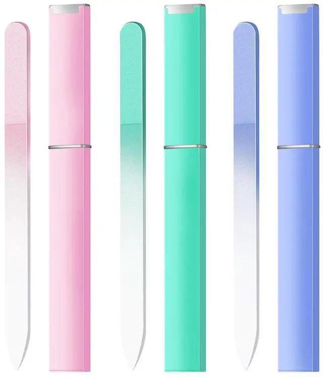 Main image of Glass Nail Files Double Side Polish Crystal Fingernail File with Case Manicure Salon Nail Care for Women Girls Pink Green Blue, 240 Grit, 3 Pack
