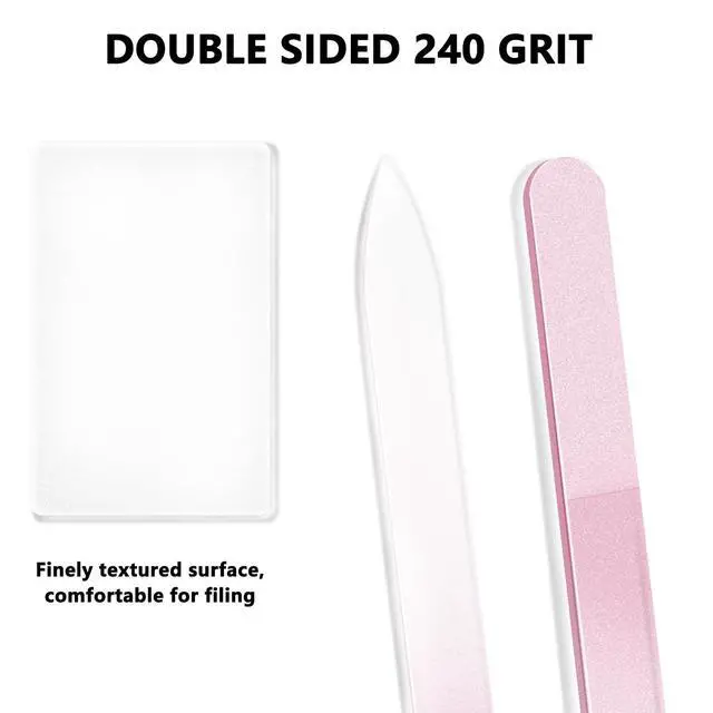 Alt view image 3 of 5 - Glass Nail Files Double Side Polish Crystal Fingernail File with Case Manicure Salon Nail Care for Women Girls Pink Green Blue, 240 Grit, 3 Pack