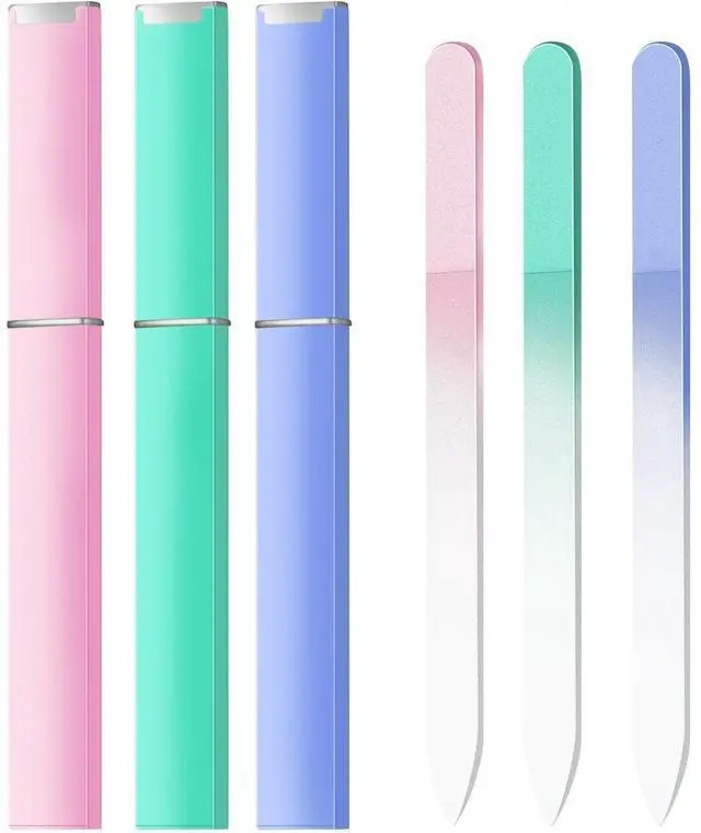 Main image of 3 Pack Glass Nail Files for Natural Nail Professional Crystal Fingernail Files Double-Sided Etched Gentle Nail Care for Women Adults Pink,Green,Blue
