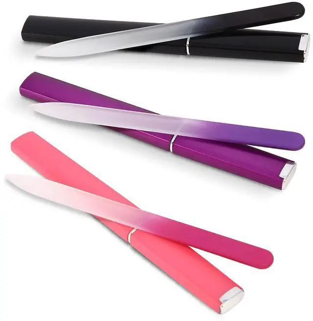 Main image of 3 Pack Crystal Glass Fingernail File with Case for Natural Nail Professional Czech Glass File Double-Sided Etched Gentle Nail Care Stocking Stuffers for Women or Adults, Unique Gifts