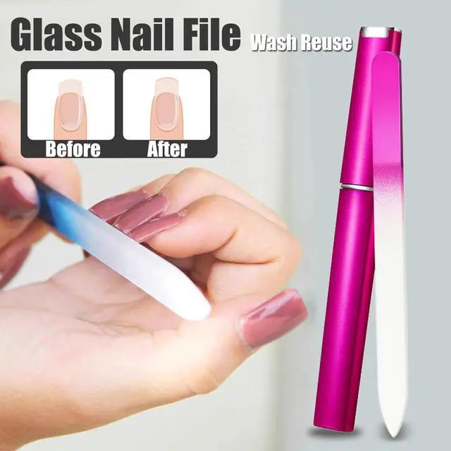 Alt view image 2 of 6 - 5Pcs Glass Nail File Polisher Set for Natural Nails, 2Pcs Crystal Glass Fingernail Files with Case 3Pcs Nano Glass Nail Shiner Double Sided Etched Nail Buffer for Nail Care Manicure Salon Travel Home