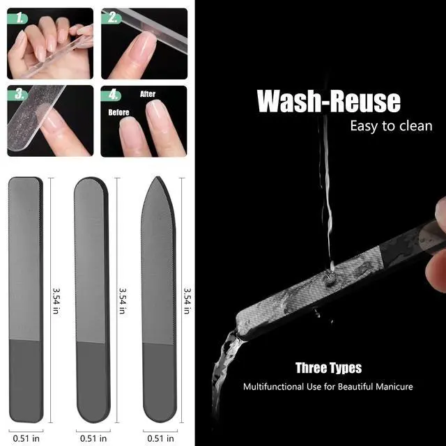 Alt view image 4 of 6 - 5Pcs Glass Nail File Polisher Set for Natural Nails, 2Pcs Crystal Glass Fingernail Files with Case 3Pcs Nano Glass Nail Shiner Double Sided Etched Nail Buffer for Nail Care Manicure Salon Travel Home