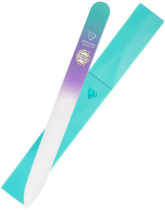 Main image of Czech Glass Nail File with Case, Pastel Green Violet Crystal File for Natural Nails. Nail Care Tool Gifts for Women