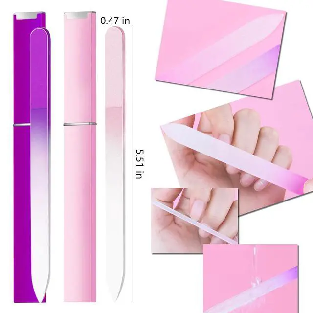 Alt view image 5 of 6 - 5Pcs Glass Nail File Polisher Set for Natural Nails, 2Pcs Crystal Glass Fingernail Files with Case 3Pcs Nano Glass Nail Shiner Double Sided Etched Nail Buffer for Nail Care Manicure Salon Travel Home
