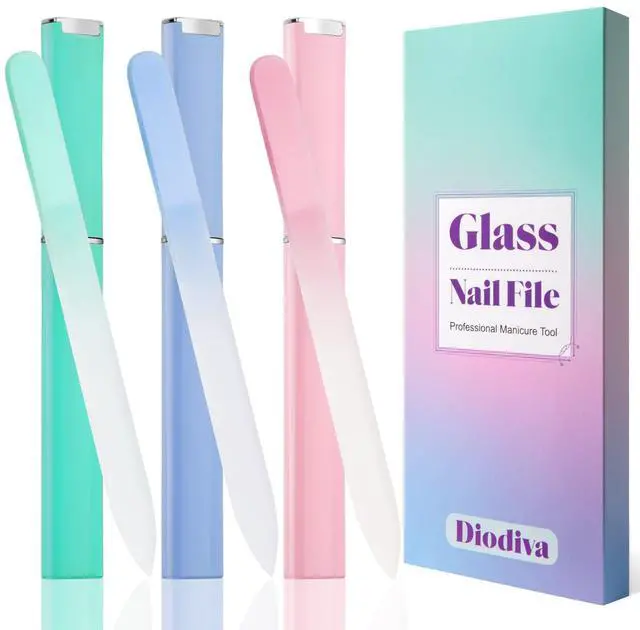 Main image of Glass Nail File 3 Pack for Natural Nails, Stocking Stuffers for Women Adults Unique Christmas Gifts Crystal Fingernail Files with Case Etched Nail Filer Professional Nail File Glass Lima de uñas