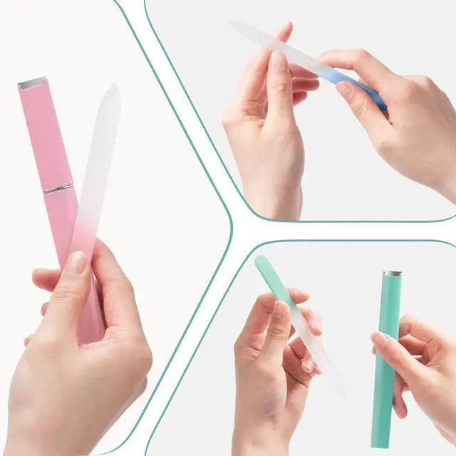 Alt view image 2 of 7 - Glass Nail File 3 Pack for Natural Nails, Stocking Stuffers for Women Adults Unique Christmas Gifts Crystal Fingernail Files with Case Etched Nail Filer Professional Nail File Glass Lima de uñas