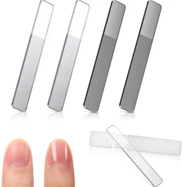 Main image of 4 Pack Glass Nail File and Crystal Shiner Files Kit with Case, Nano Nail Buffer Polisher and Manicure Tools for Natural Nails, Double Sided Etched Kit for Women, Man, Adults, Unique Gifts
