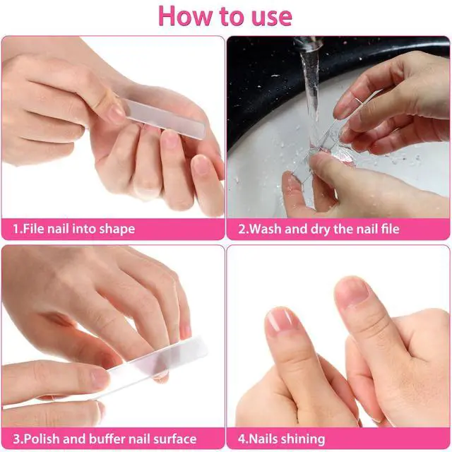 Alt view image 4 of 7 - 4 Pack Glass Nail File and Crystal Shiner Files Kit with Case, Nano Nail Buffer Polisher and Manicure Tools for Natural Nails, Double Sided Etched Kit for Women, Man, Adults, Unique Gifts