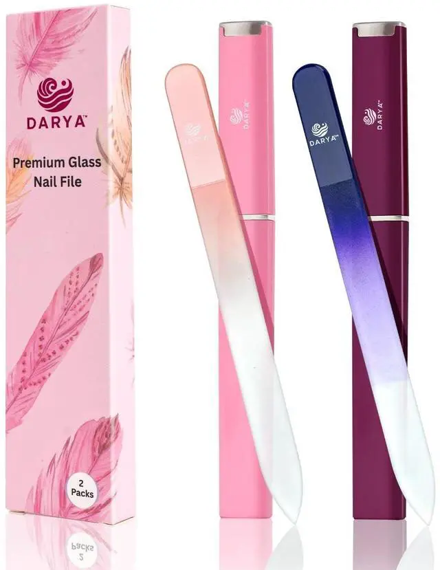 Main image of Crystal Glass Nail File Set (2 Pack) with Protective Case Premium Double-Sided Etched Glass Fingernail Files for Natural Nails, Gentle Nail Care Manicure Tool for Women & Men
