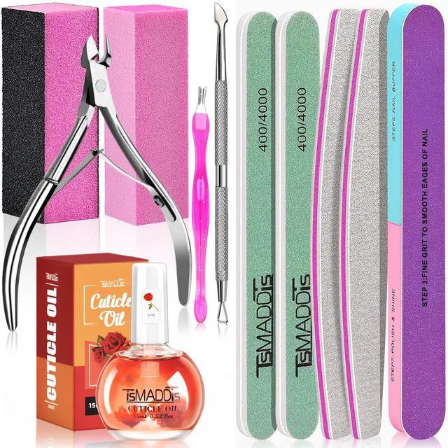Main image of Manicure Tools Kit Nail Care Kit with 3 pcs Files, 2 pcs Buffer Blocks, 2 Polishing Buffers, Cuticle Nipper, Pusher and Cuticle Oil