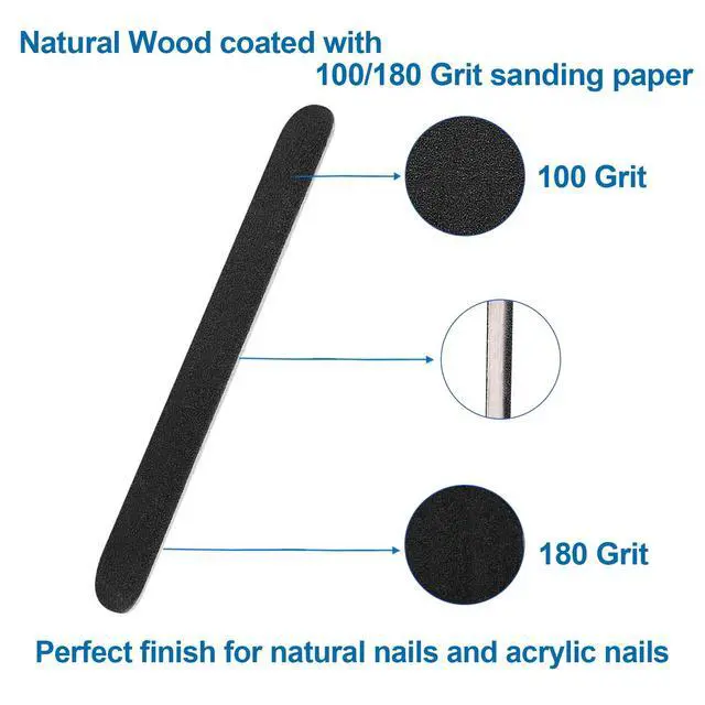 Alt view image 4 of 7 - Emery Board Nail Files (24 Pack), 100/180 Grit Wooden Nail File for Natural Nails, 7 Inches Emory Filers Manicure Tool Set Disposable Nail File for Home Salon Black
