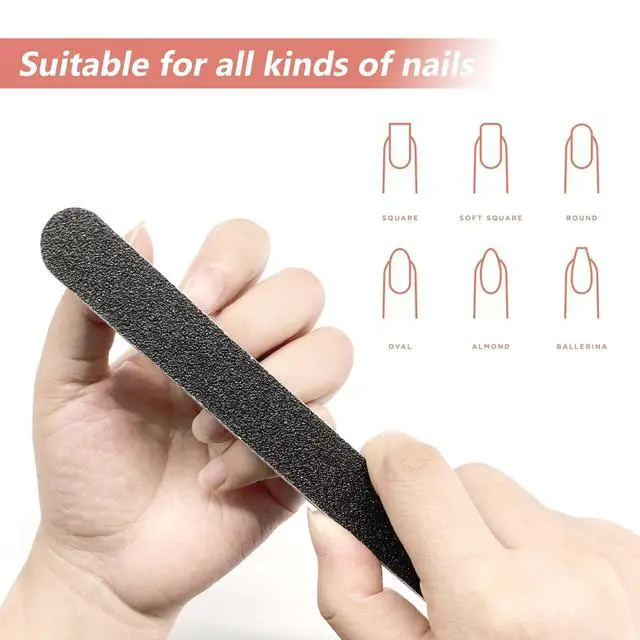 Alt view image 5 of 7 - 20 Pack 100/180 Grit Nail Files, Black Professional Reusable Emery Boards Nail File, Manicure Tool Suitable for Both Acrylic and Natural Nails