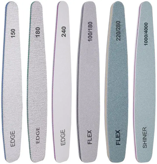 Main image of Nail File and Buffer Set, 6 Pcs Professional Nail File Kit for Acrylic and Natural Nails, 100/150/180/220/240/280/1000/4000 Grit Soft Nail Filer Gel Nail Files & buffers Filing Emery Board Home Salon