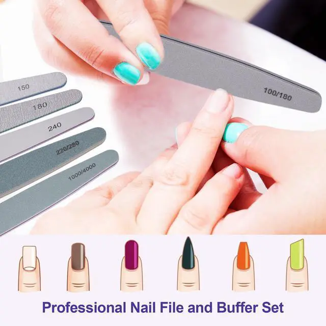 Alt view image 2 of 7 - Nail File and Buffer Set, 6 Pcs Professional Nail File Kit for Acrylic and Natural Nails, 100/150/180/220/240/280/1000/4000 Grit Soft Nail Filer Gel Nail Files & buffers Filing Emery Board Home Salon