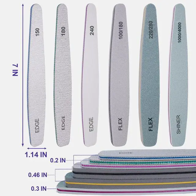 Alt view image 7 of 7 - Nail File and Buffer Set, 6 Pcs Professional Nail File Kit for Acrylic and Natural Nails, 100/150/180/220/240/280/1000/4000 Grit Soft Nail Filer Gel Nail Files & buffers Filing Emery Board Home Salon