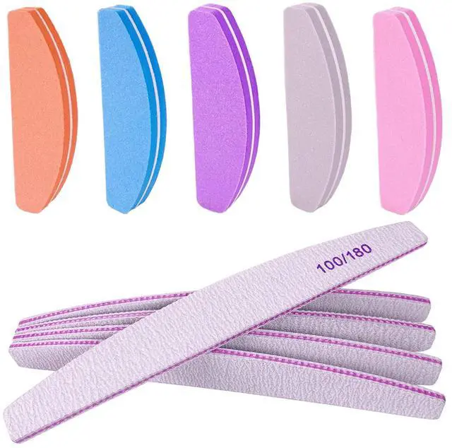 Main image of Nail File and Buffer (10 Pcs), Buffer Block Nail Files Double Sided 100/180 Grit for Acrylic and Natural Nails, fingernail Emery Board Buffing Blocks Manicure Set Nail Care kit Tool Halfmoon Arc
