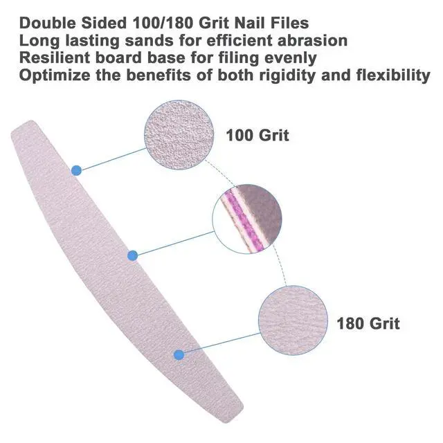 Alt view image 3 of 7 - Nail File and Buffer (10 Pcs), Buffer Block Nail Files Double Sided 100/180 Grit for Acrylic and Natural Nails, fingernail Emery Board Buffing Blocks Manicure Set Nail Care kit Tool Halfmoon Arc