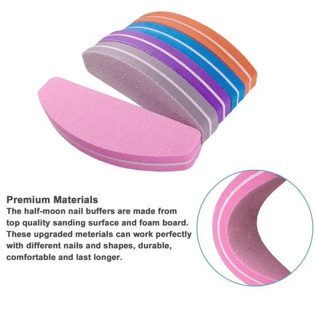 Alt view image 4 of 7 - Nail File and Buffer (10 Pcs), Buffer Block Nail Files Double Sided 100/180 Grit for Acrylic and Natural Nails, fingernail Emery Board Buffing Blocks Manicure Set Nail Care kit Tool Halfmoon Arc