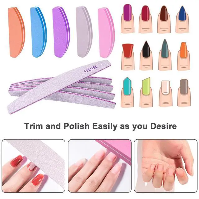 Alt view image 5 of 7 - Nail File and Buffer (10 Pcs), Buffer Block Nail Files Double Sided 100/180 Grit for Acrylic and Natural Nails, fingernail Emery Board Buffing Blocks Manicure Set Nail Care kit Tool Halfmoon Arc