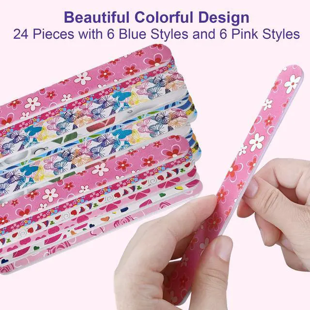 Alt view image 3 of 7 - Nail Files (24 Pack), Colorful Emery Board Nail File for Natural Nails Double Sided 180 Grit Professional Fingernails Emory Boards Buffer Manicure Tool Nail Shaping Buffing Smoothing Filers Flowery