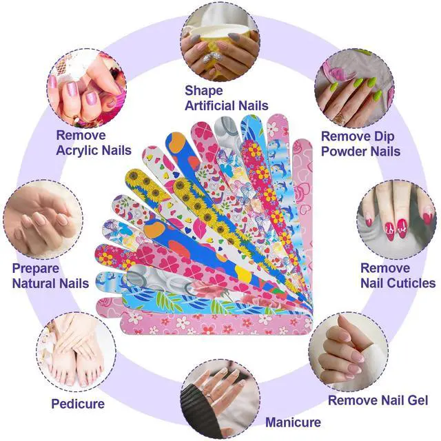 Alt view image 6 of 7 - Nail Files (24 Pack), Colorful Emery Board Nail File for Natural Nails Double Sided 180 Grit Professional Fingernails Emory Boards Buffer Manicure Tool Nail Shaping Buffing Smoothing Filers Flowery