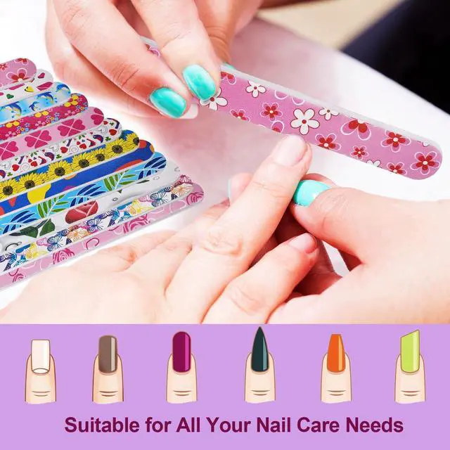 Alt view image 2 of 7 - Nail Files (24 Pack), Colorful Emery Board Nail File for Natural Nails Double Sided 180 Grit Professional Fingernails Emory Boards Buffer Manicure Tool Nail Shaping Buffing Smoothing Filers Flowery