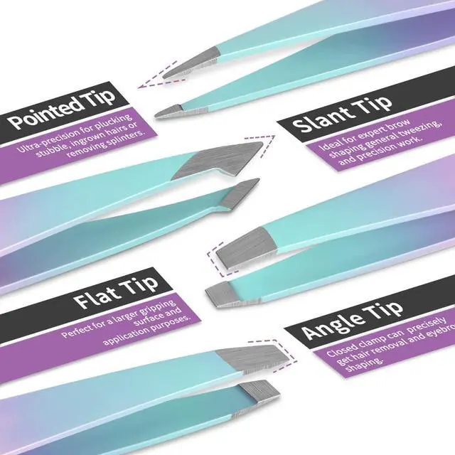 Alt view image 2 of 6 - 7 pcs Tweezers for Women Facial Hair, Precision Tweezer Set for Eyebrows with Curved Scissor and Eyebrow Razor for Ingrown Hair
