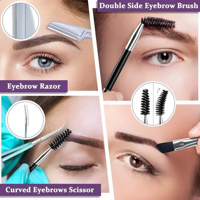 Alt view image 5 of 6 - 7 pcs Tweezers for Women Facial Hair, Precision Tweezer Set for Eyebrows with Curved Scissor and Eyebrow Razor for Ingrown Hair
