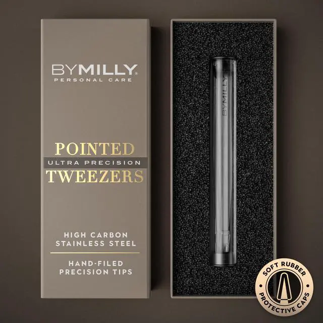 Alt view image 2 of 7 - Pointed Tweezers | High Carbon Stainless Steel Needle Nose | Fine Point Precision Hair Removal | Perfectly Aligned & Hand-Filed Sharp | Silver