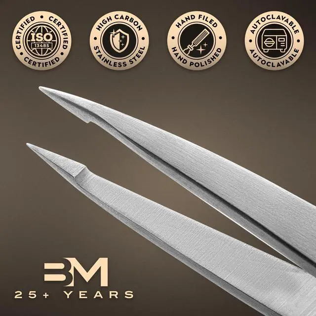 Alt view image 4 of 7 - Pointed Tweezers | High Carbon Stainless Steel Needle Nose | Fine Point Precision Hair Removal | Perfectly Aligned & Hand-Filed Sharp | Silver