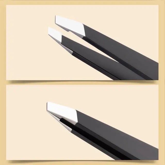 Alt view image 2 of 7 - 2-Pack Tweezers for Eyebrows, Facial Hair, Ingrown Hair Removal, Slant and Point Tip Tweezer Set for Women and Men, Professional Stainless Steel Precision Eyebrow Plucking Grooming with Case - Black