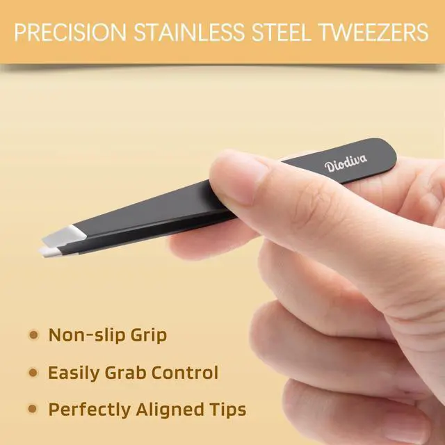 Alt view image 5 of 7 - 2-Pack Tweezers for Eyebrows, Facial Hair, Ingrown Hair Removal, Slant and Point Tip Tweezer Set for Women and Men, Professional Stainless Steel Precision Eyebrow Plucking Grooming with Case - Black