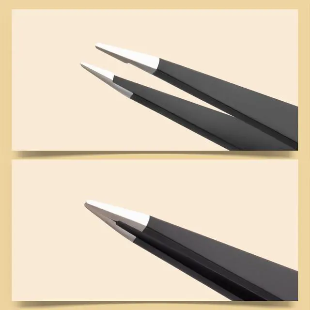 Alt view image 3 of 7 - 2-Pack Tweezers for Eyebrows, Facial Hair, Ingrown Hair Removal, Slant and Point Tip Tweezer Set for Women and Men, Professional Stainless Steel Precision Eyebrow Plucking Grooming with Case - Black