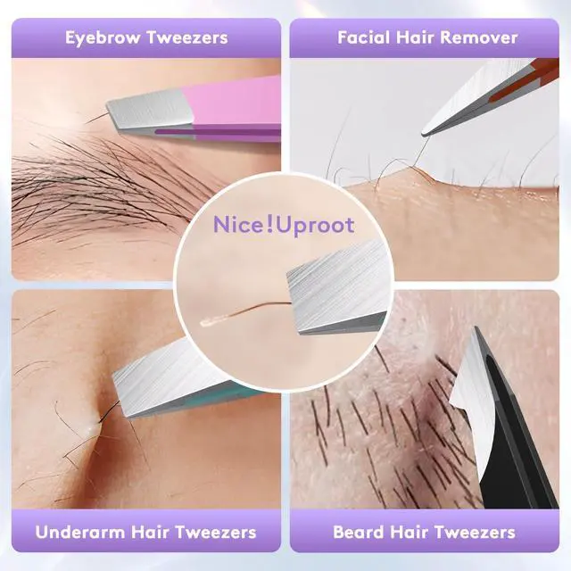 Alt view image 6 of 7 - Tweezers for Women and Men Facial Hair,Thickened 430 Stainless Steel High Precision and Comfort Slant point Flat Hook tweezer for Eyebrows Ingrown Hair