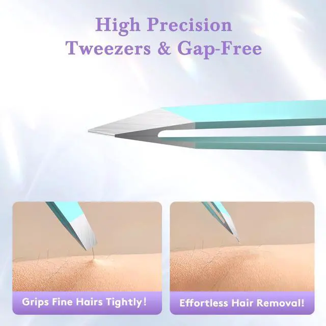 Alt view image 4 of 7 - Tweezers for Women and Men Facial Hair,Thickened 430 Stainless Steel High Precision and Comfort Slant point Flat Hook tweezer for Eyebrows Ingrown Hair