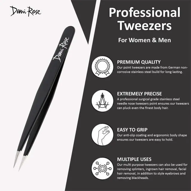 Alt view image 4 of 6 - Pointed Tweezers | High Carbon Stainless Steel Ingrown Hair Tweezer | Needle Nose Tweezers Precision Perfectly Aligned & Hand Filed Sharp Tweezers