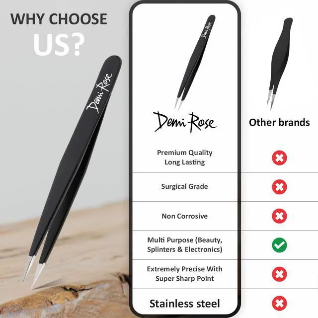 Alt view image 5 of 6 - Pointed Tweezers | High Carbon Stainless Steel Ingrown Hair Tweezer | Needle Nose Tweezers Precision Perfectly Aligned & Hand Filed Sharp Tweezers