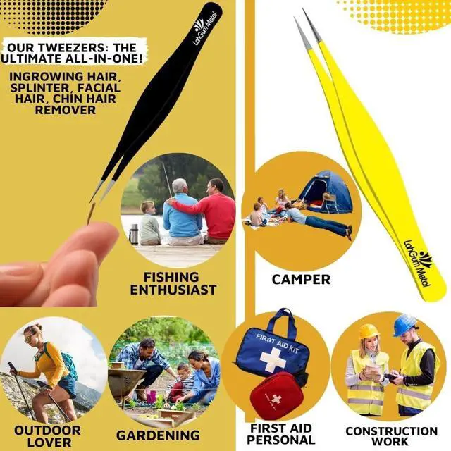Alt view image 4 of 7 - Super Sharp Pointed Tweezers Precision Fine Point Tip Ingrown Hair Removal Kit - Extra Thin Stainless Facial Hair Remover for Face