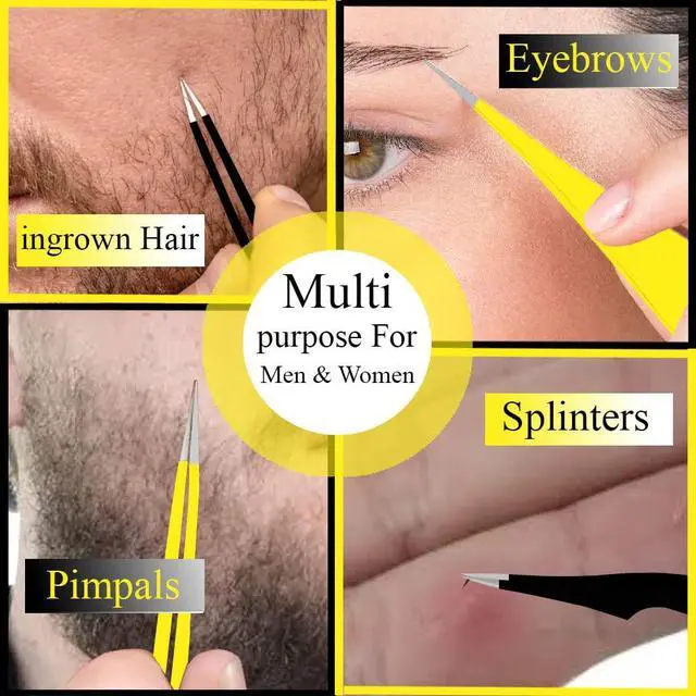 Alt view image 5 of 7 - Super Sharp Pointed Tweezers Precision Fine Point Tip Ingrown Hair Removal Kit - Extra Thin Stainless Facial Hair Remover for Face